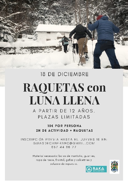 Raquetas con luna llena, en Canfranc